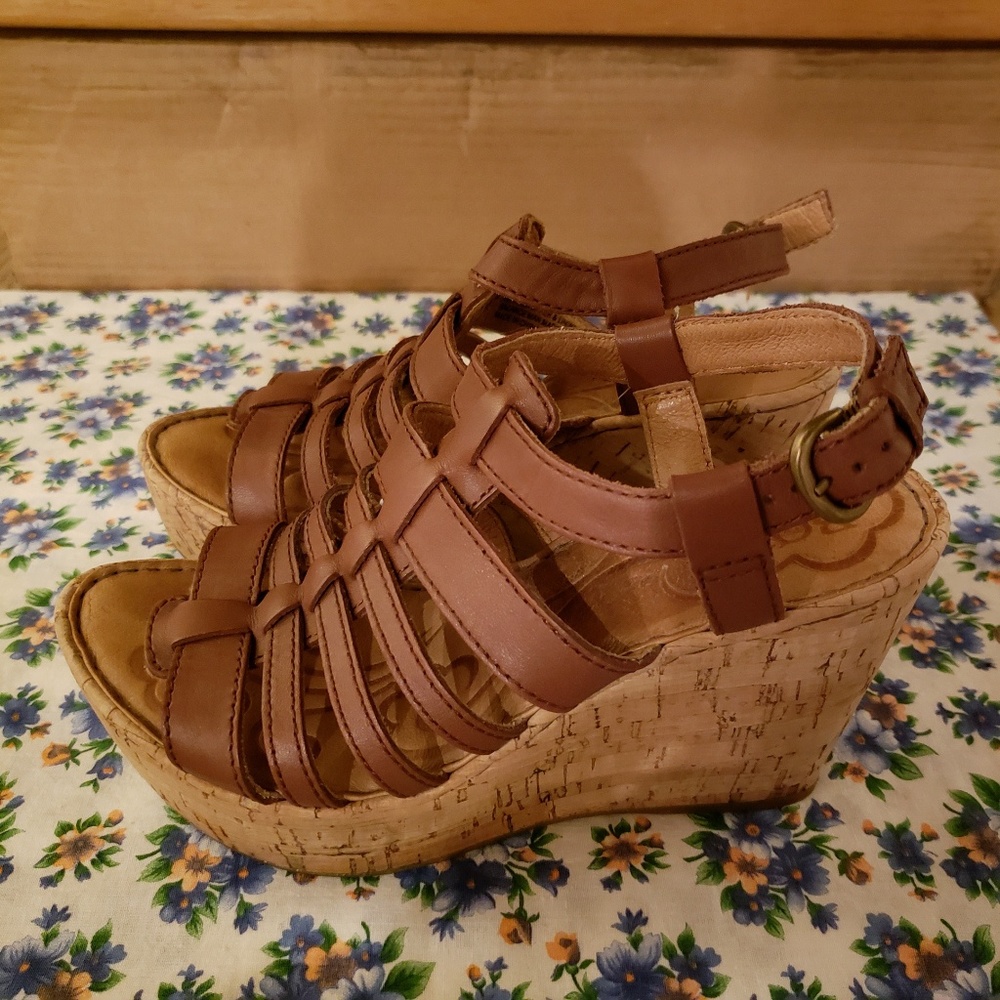 Born | Brown Strappy Leather Cork Wedges